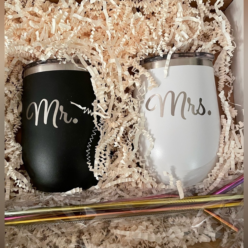 Mr and Mrs 12 oz wine tumblers, Age of Sage, wedding